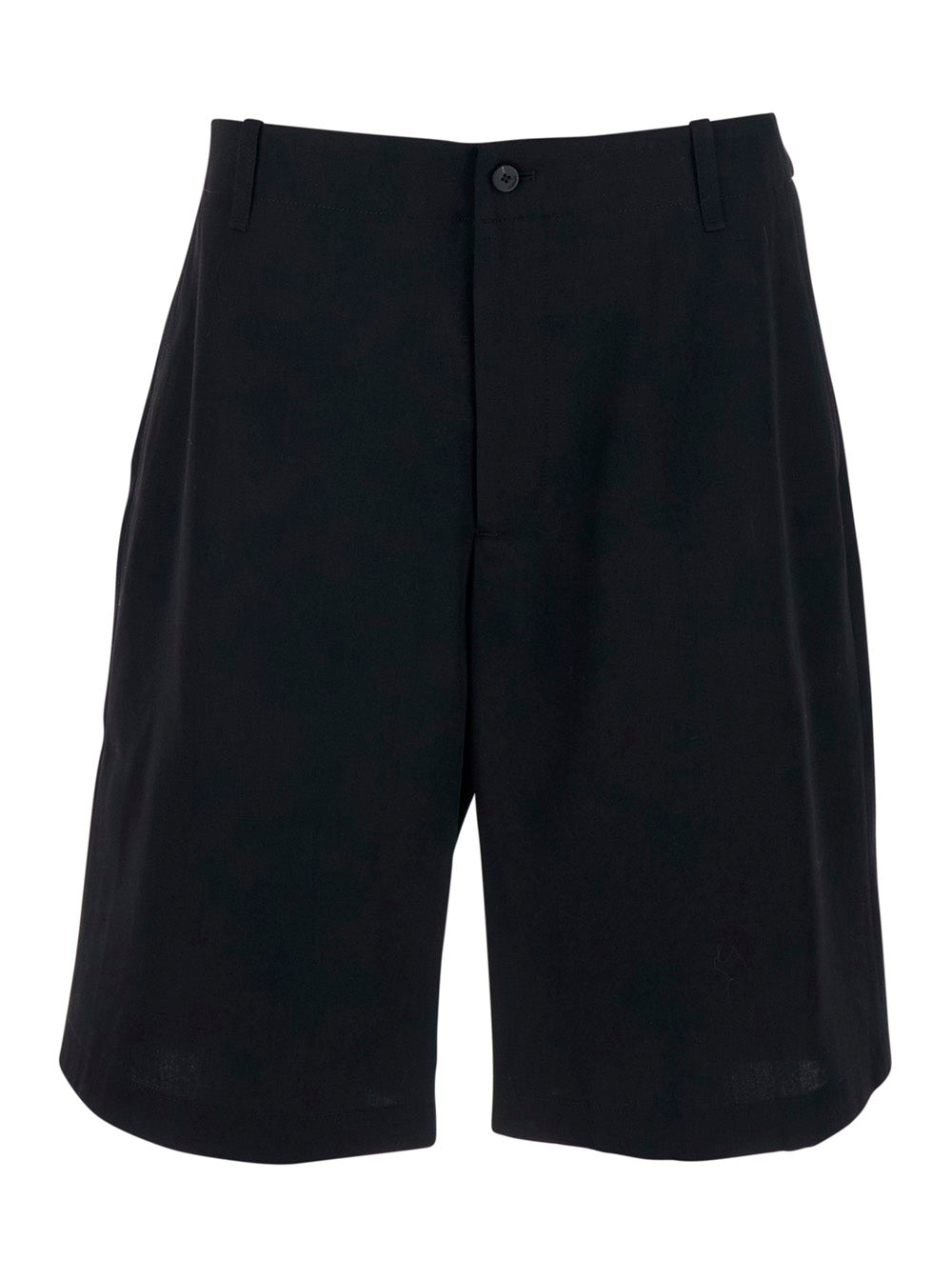 Le Short Camargue Black Bermuda with Belt Loops and Wide Leg in Wool for Men