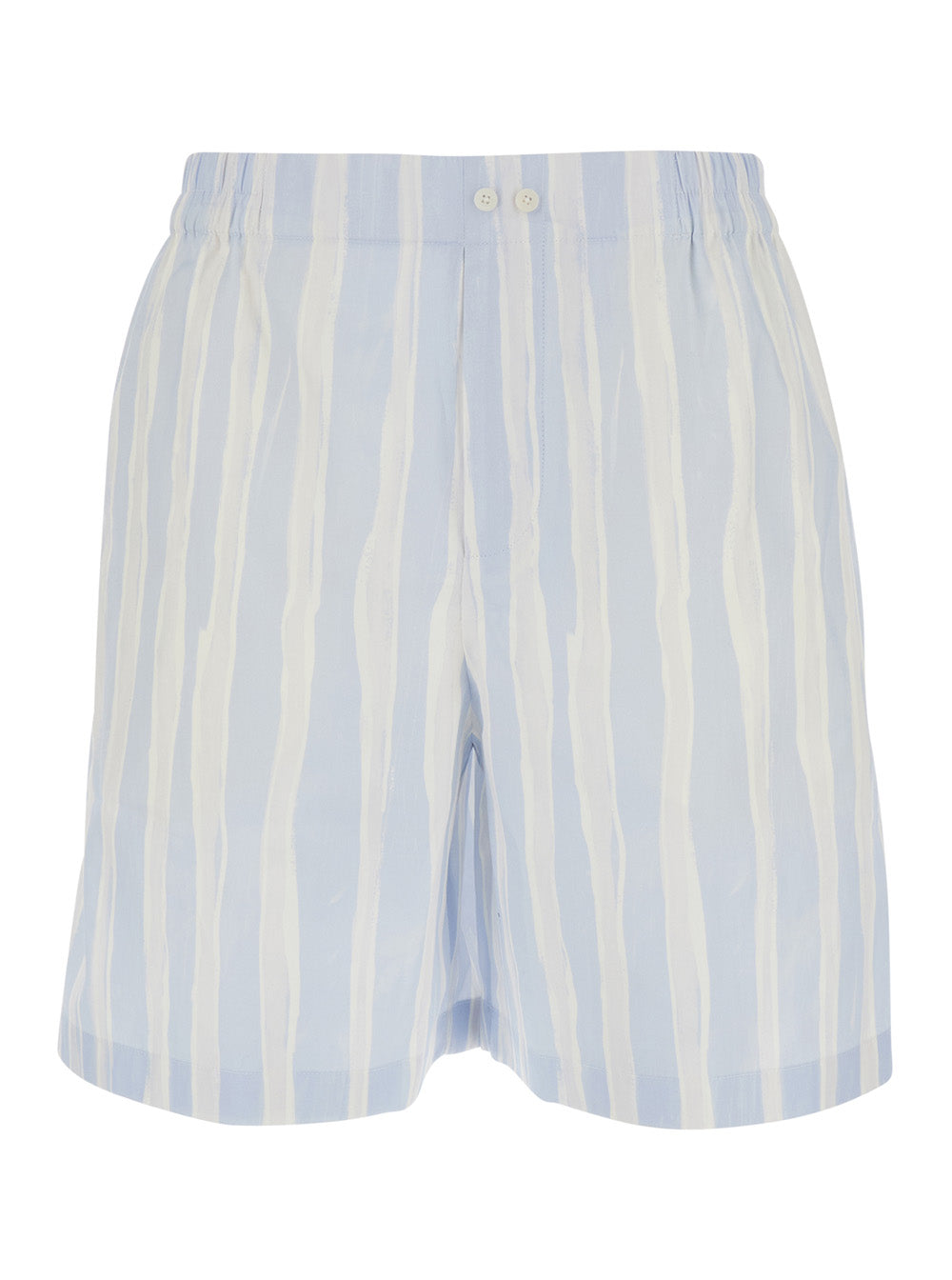 Le Short Calecon Light Blue with Elasticated Waist at the Back and All-Over Striped Motif in Cotton for Men Bermuda