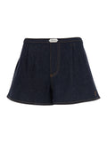 Blue Shorts with Front Pleats in Denim Woman Blu Cotton Cashmere Elastane And Bermuda