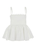 Top Le Haut Traversin White With V-Neck And Ruffle Details In Cotton For Women Tops