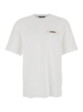 White T-Shirt With Logo Patch In Grosgrain On The Front Cotton For Men Tshirts And Polo Shirts
