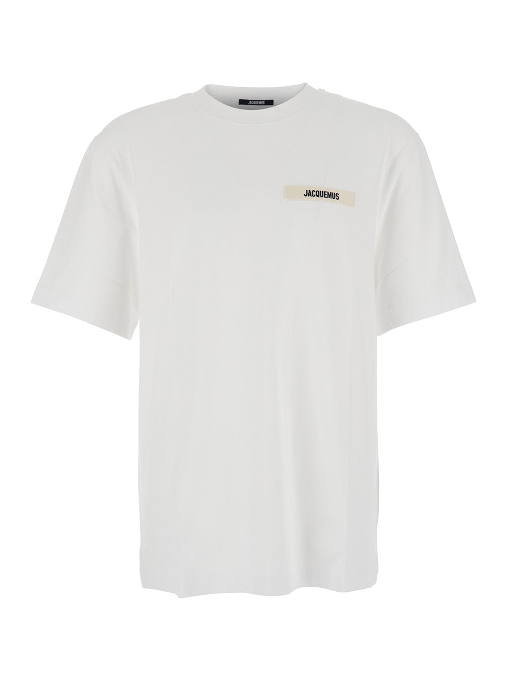 White T-Shirt With Logo Patch In Grosgrain On The Front Cotton For Men Tshirts And Polo Shirts