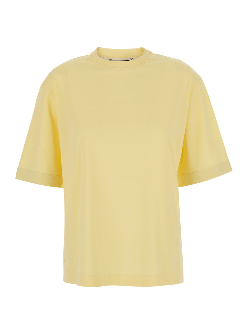 Le Tshirt Ventadou Yellow T-Shirt Crew Neck With Gros Grain Logo On The Back In Tech Fabric For Women Paper Polyester Tshirts And Polo Shirts