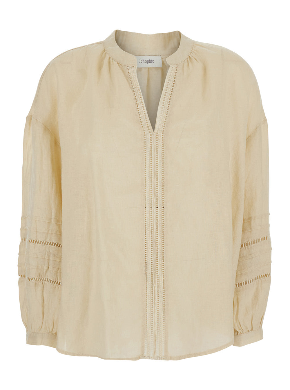 Leslie Beige Blouse With Long Sleeves And Pleated Details In Viscose For Women Shirts Blouses
