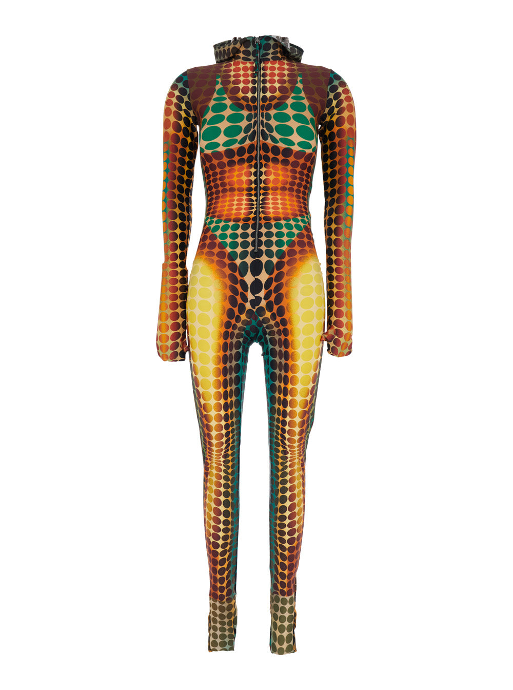 One-Piece Multicolor Jumpsuit with Hood and All-Over Print in Tech Fabric for Women Jumpsuits
