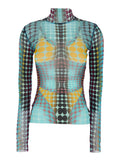High Neck Top with All-Over Print in Multicolor Tech Fabric for Women Polyamide Tops