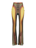 Multicolor Pants with High Waist and All-Over Print in Tech Fabric Woman Polyamide Trousers