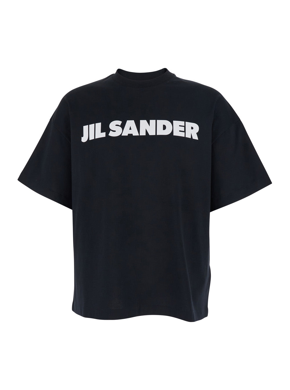 Black Crew Neck T-Shirt with Maxi Logo Lettering on the Front for Men Cotton Tshirts And Polo Shirts
