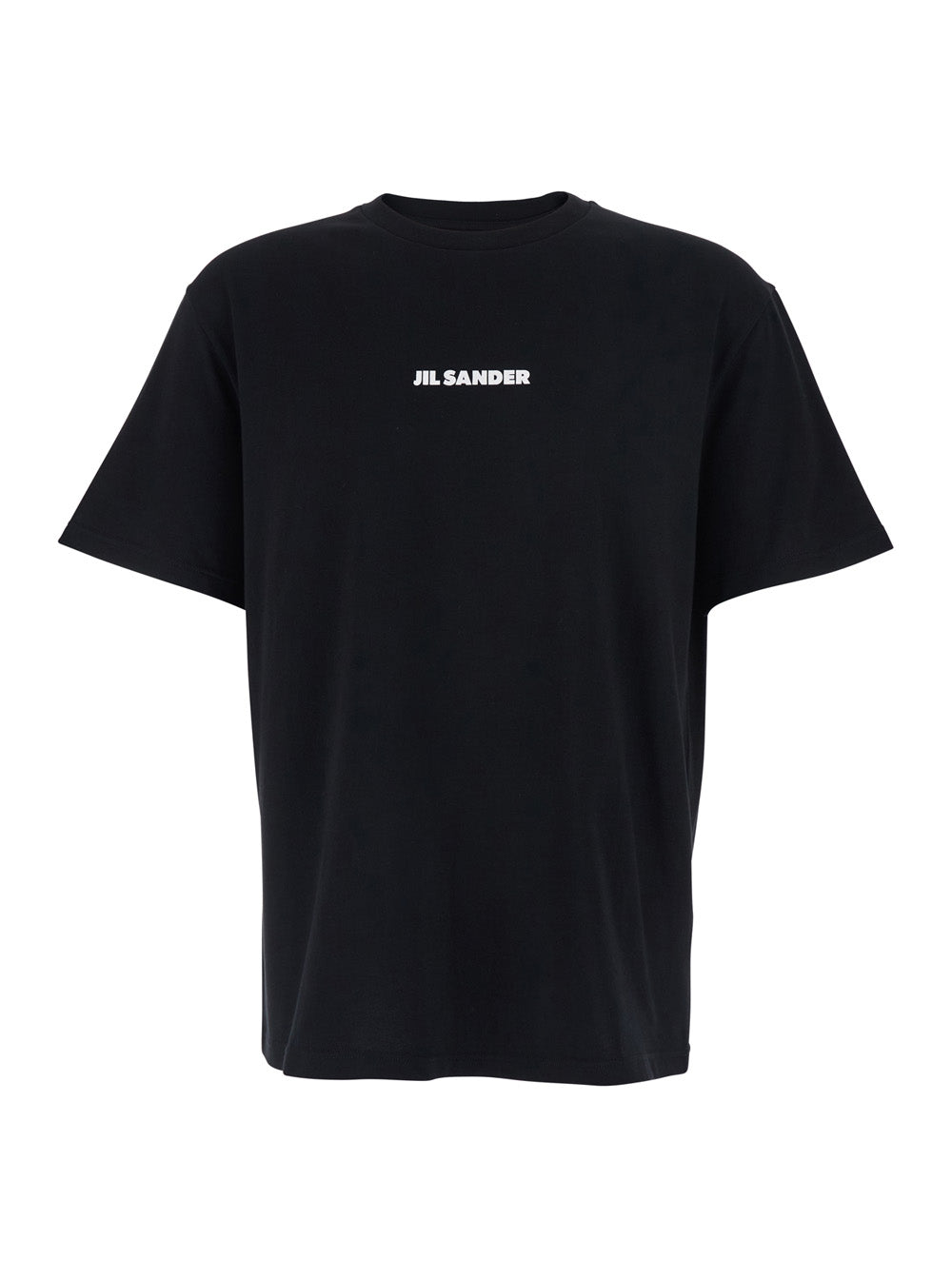 Mens Black Cotton Crew Neck T-Shirt with Front Logo Lettering Tshirts And Polo Shirts
