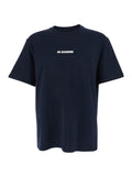 Blue T-Shirt with Logo Lettering on the Front for Men Blu Cotton Tshirts And Polo Shirts