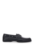 Black Loafers With Ruffled Details And Rounded Toe Leather For Men