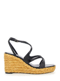 Ayla Wedges with Leather Ankle Strap and High Heel in Black for Women Goat Textile