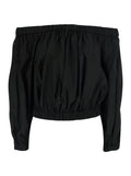 Popiln Off Shoulders Top With Short Sleeves Black Women Tops