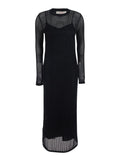 Long Black Dress with Sleeves and Perforated Details