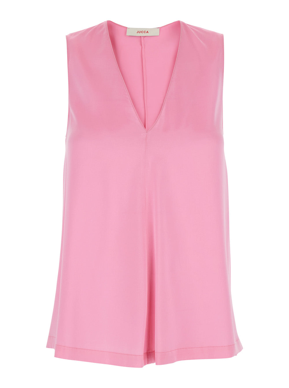 Sleeveless Silk Top with V-Neck Pink Women Tops