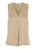 Sleeveless Silk Top with V-Neck Beige Women Tops