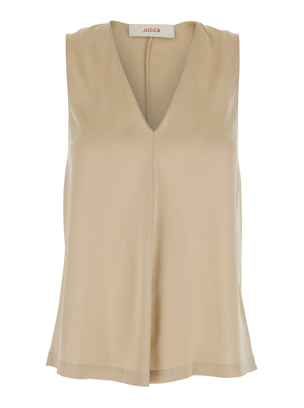 Sleeveless Silk Top with V-Neck Beige Women Tops