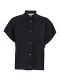 Black Shirt JUCCA with Classic Collar and Short Sleeves in Womens Fabric Blouses