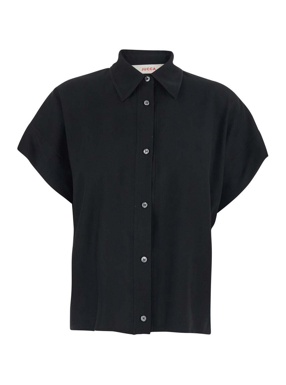 Black Shirt JUCCA with Classic Collar and Short Sleeves in Womens Fabric Blouses