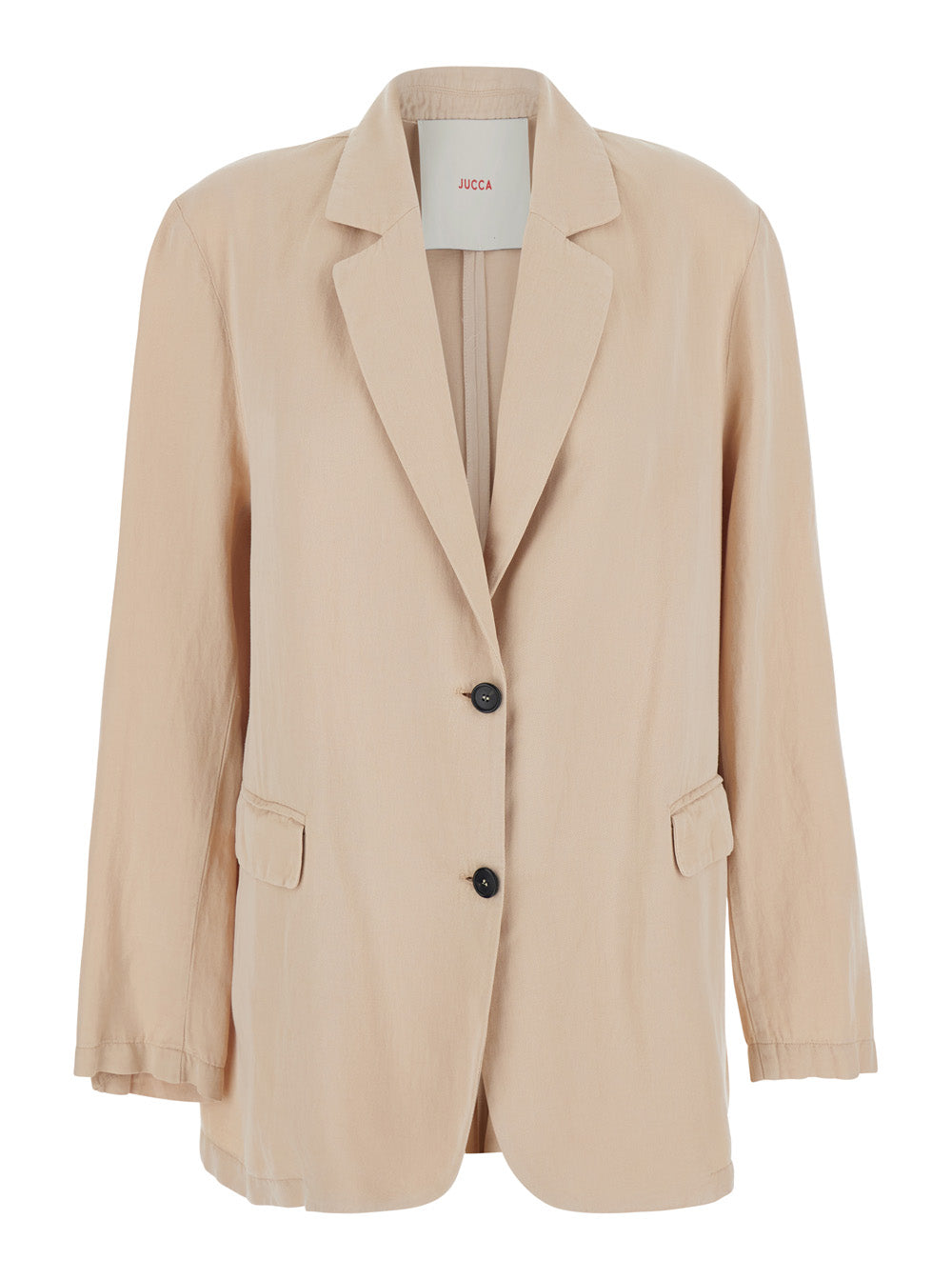 Beige Single-breasted Jacket with Notched Revers for Women Blazers