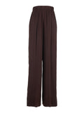 Silk Pants with Elastic Waist and Side Welt Pockets Brown Women Trousers