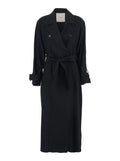Double-breasted Trench Coat with Waist Belt in Black for Women Outerwear