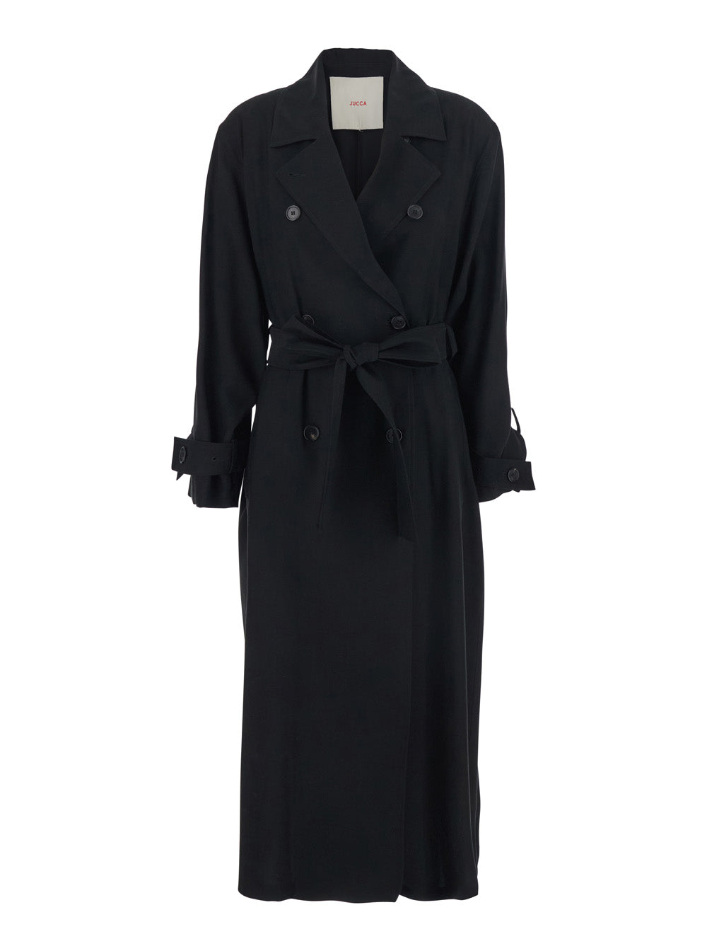 Double-breasted Trench Coat with Waist Belt in Black for Women Outerwear