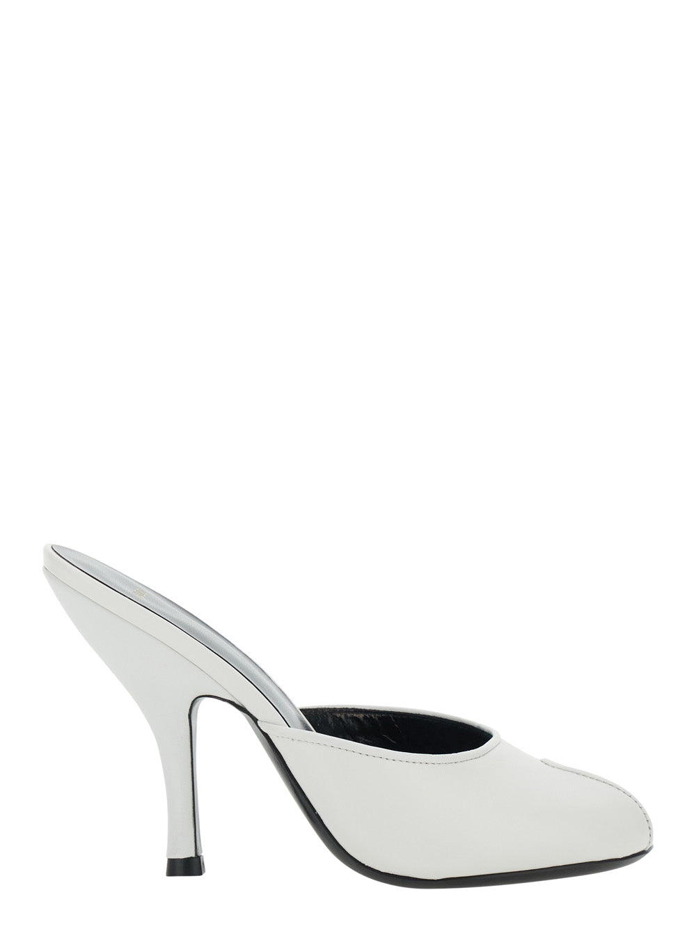 Date Mule In White Leather - Heels Elegant Design With Details Women Lambskin