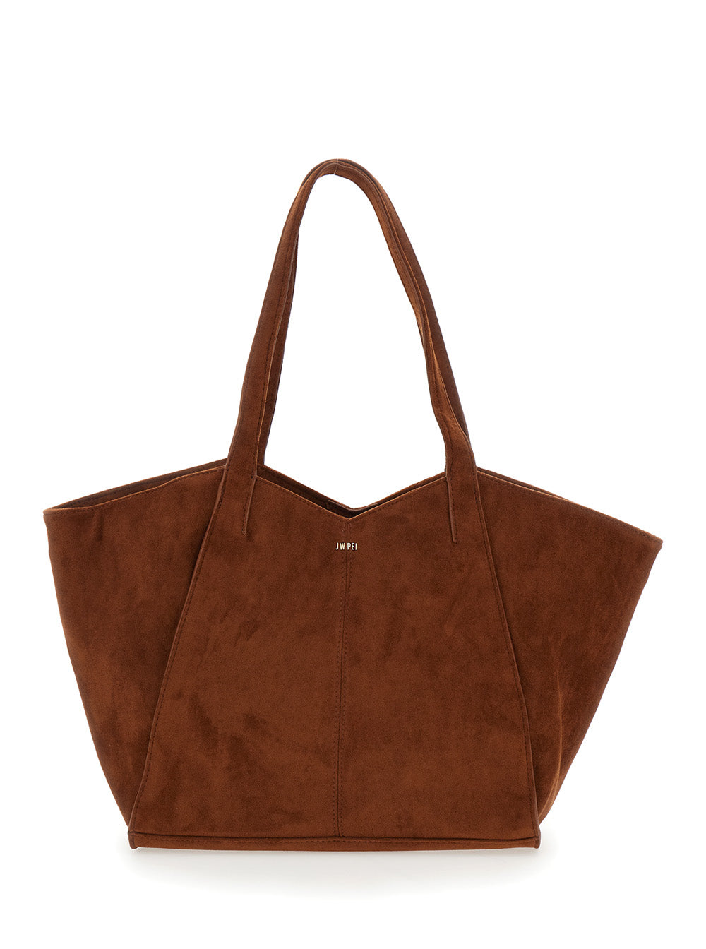 Kiana Tote Bag with Logo Plate on the Front in Brown Ecoleather for Women Polyester