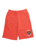 Red Cotton Bermuda Shorts With Elastic Waist And Logo On Front For Kids