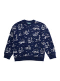 Crewneck Sweatshirt with All-Over Print and Logo Patch on the Back in Blue Cotton for Kids Blu Sweatshirts