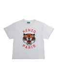 T-Shirt Logo Crew Neck with Front Print in White Cotton for Kids Tshirts And Polo Shirts