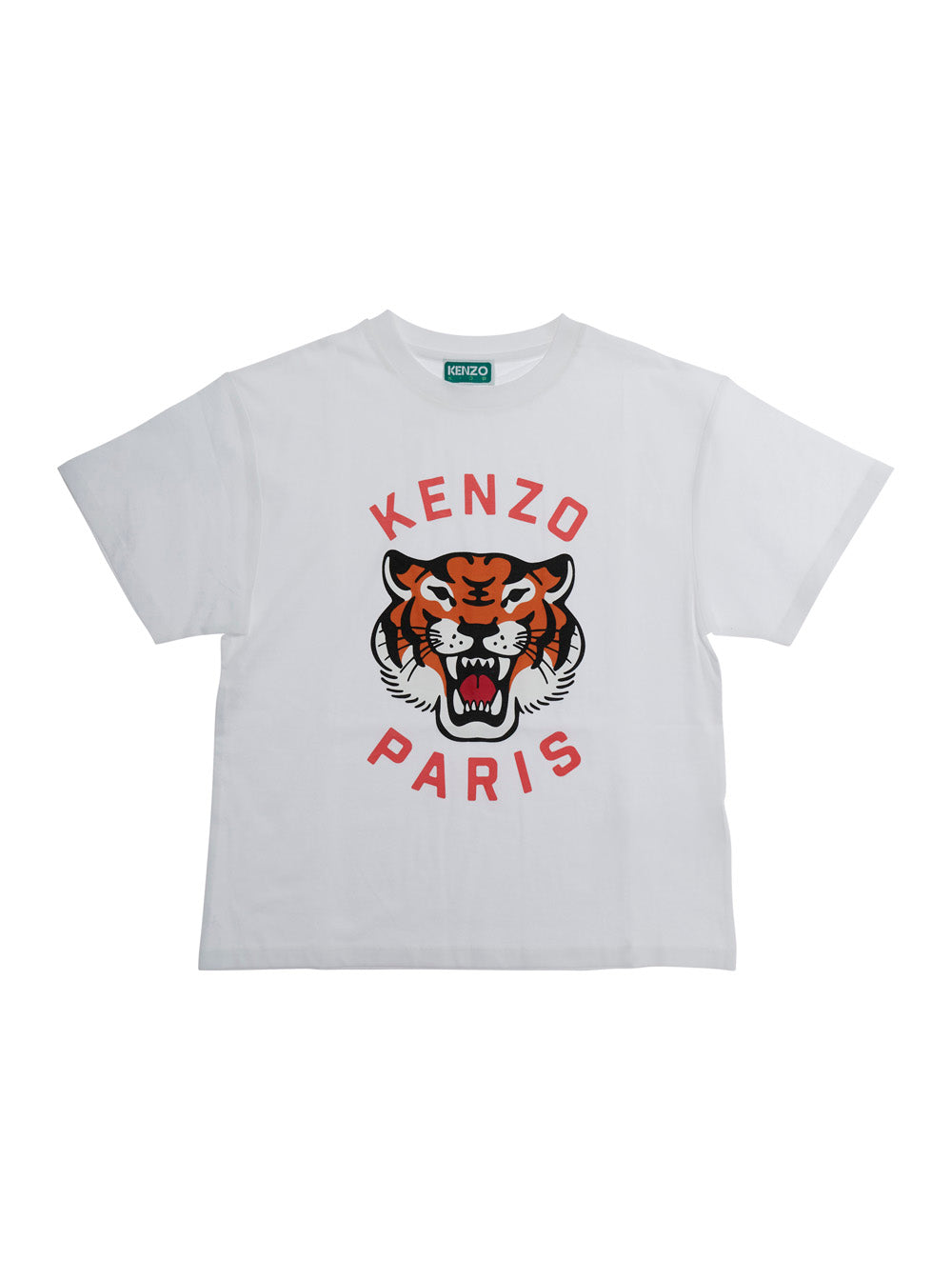 T-Shirt Logo Crew Neck with Front Print in White Cotton for Kids Tshirts And Polo Shirts