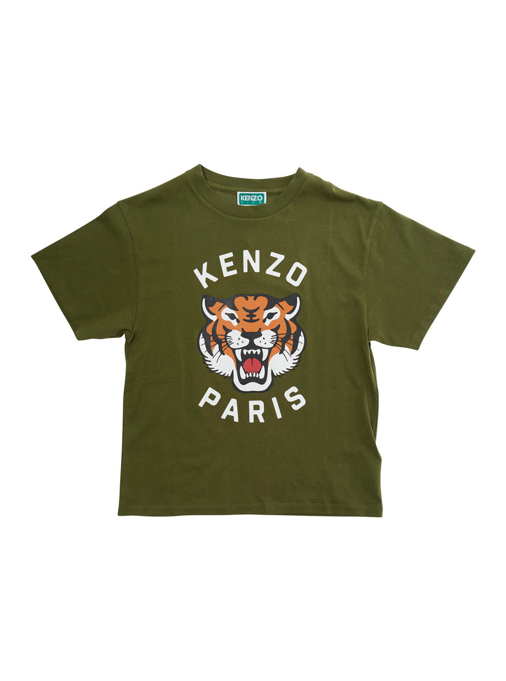 Crew Neck T-Shirt with Logo Print on the Front in Green Cotton for Kids Tshirts And Polo Shirts