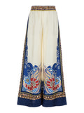 Wide-Leg Palazzo Pants with All-Over Multicolor Silk Print for Women Trousers