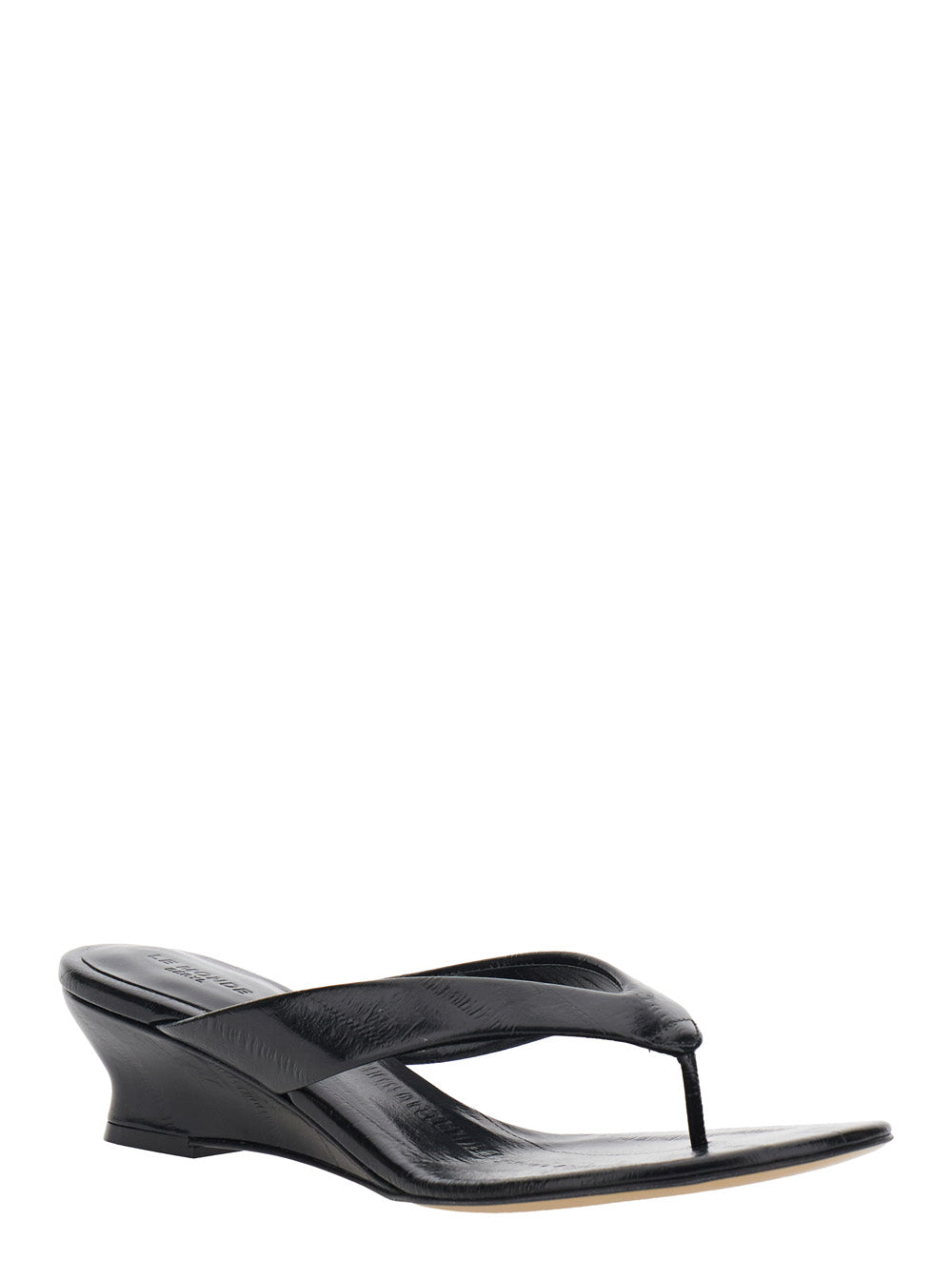 Black Wedges with Slip-On Design and Embossed Logo on the Insole in Leather Woman Calf