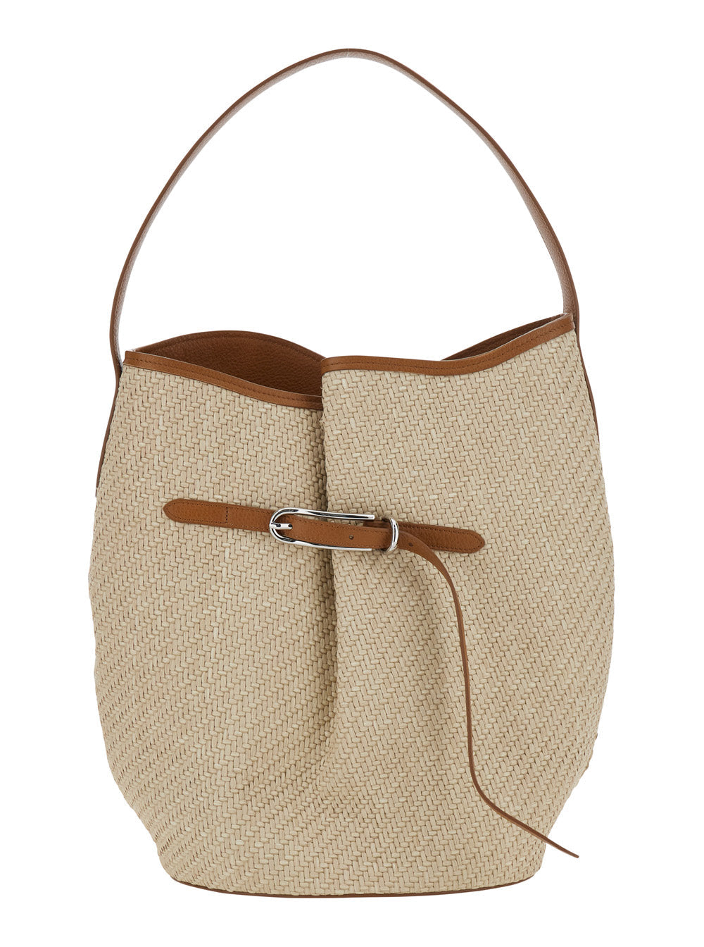 Shoulder Bag Belted Bucket Large Raffia Beige In Women Viscose Cotton