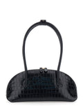Shoulder Bag Ew Dome with Round Top Handles and Crocodile-Effect in Black Leather for Women Calf