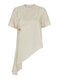 Top Madea Crew Neck with Draping and Asymmetric Design in White Silk for Women Tops