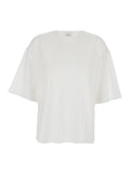 T-Shirt OSISWHITE Crew Neck with Dropped Shoulders in White Cotton for Women Tshirts And Polo Shirts