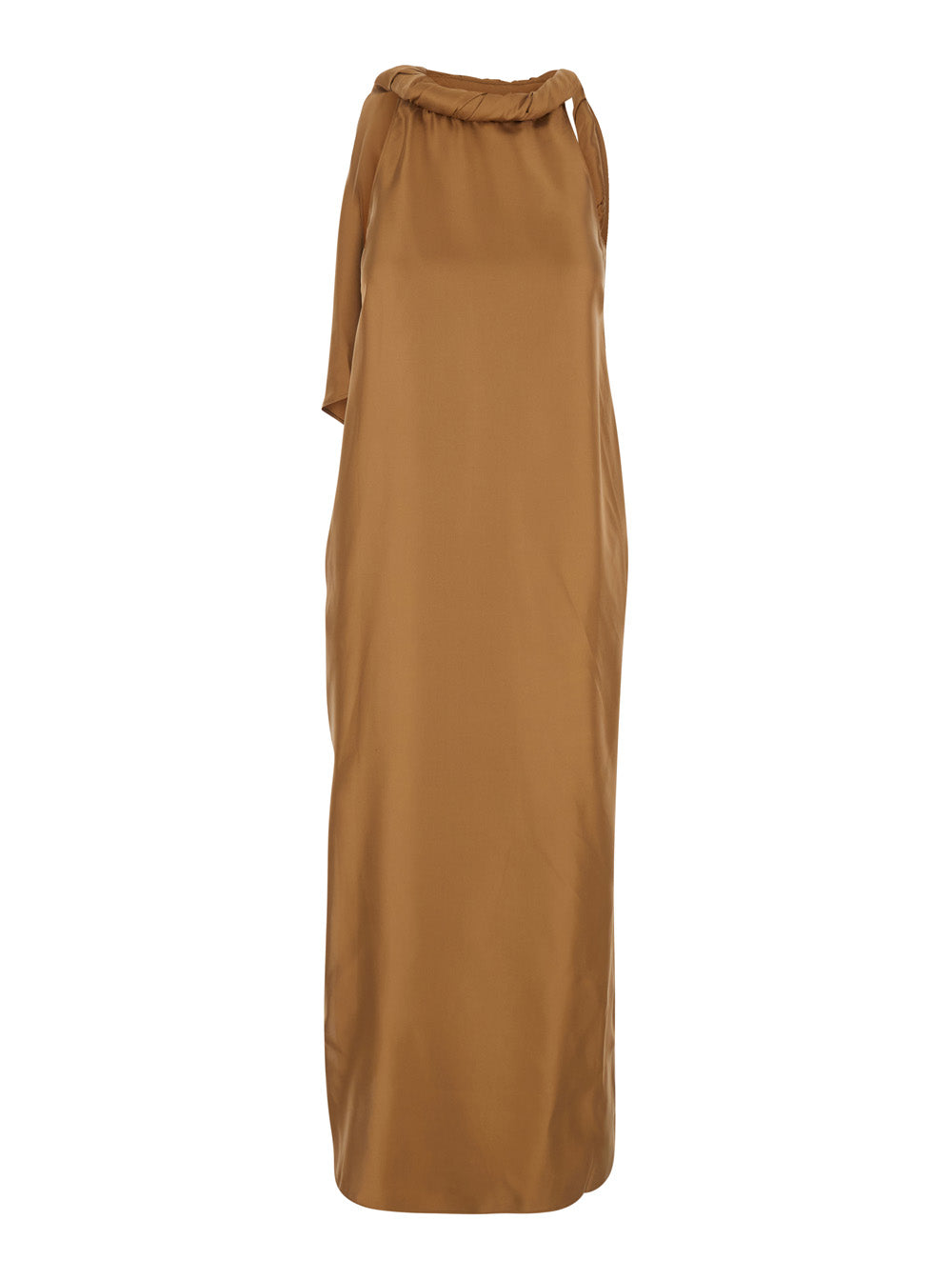 Long Dress Susan With Twisted Neck Brown Silk For Women