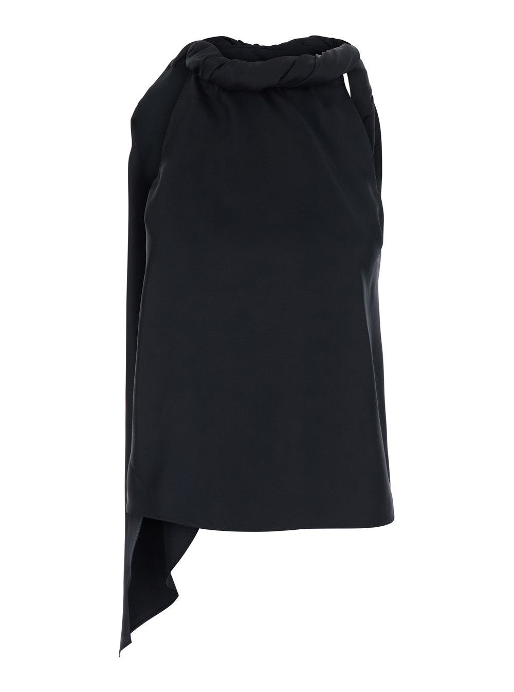 Top WILMA Black with Twisted Silk Collar for Women Tops