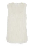 Top Yasmin Crew Neck with All-Over Fringe Design in White Tech Fabric for Women Polyester Tops