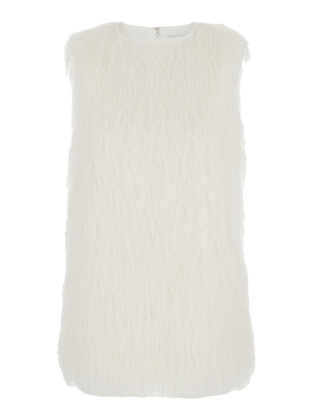 Top Yasmin Crew Neck with All-Over Fringe Design in White Tech Fabric for Women Polyester Tops