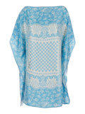 Mary Dress Blue with V-Neck and Short Sleeves in Silk for Women Light Beachwear