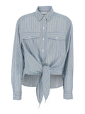 Shirt Nath with Bow on the Front and All-Over Striped Motif in Blue Cotton for Women Light Blouses