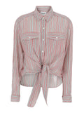 Shirt Nath with Bow on the Front and All-Over Stripe Motif in Red Cotton for Women Blouses