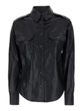 Shirt Noee with Classic Collar and Applied Pockets on the Front in Black Ecoleather for Women Polyurethane Blouses