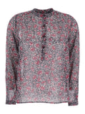 Maria Dress with Henley Neck and Buttons Floral Print in Purple for Women Violet Cotton Shirts Blouses