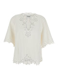 Shana Caftan with Cut-Out Details and Scalloped Hem in White Cotton for Women Shirts Blouses